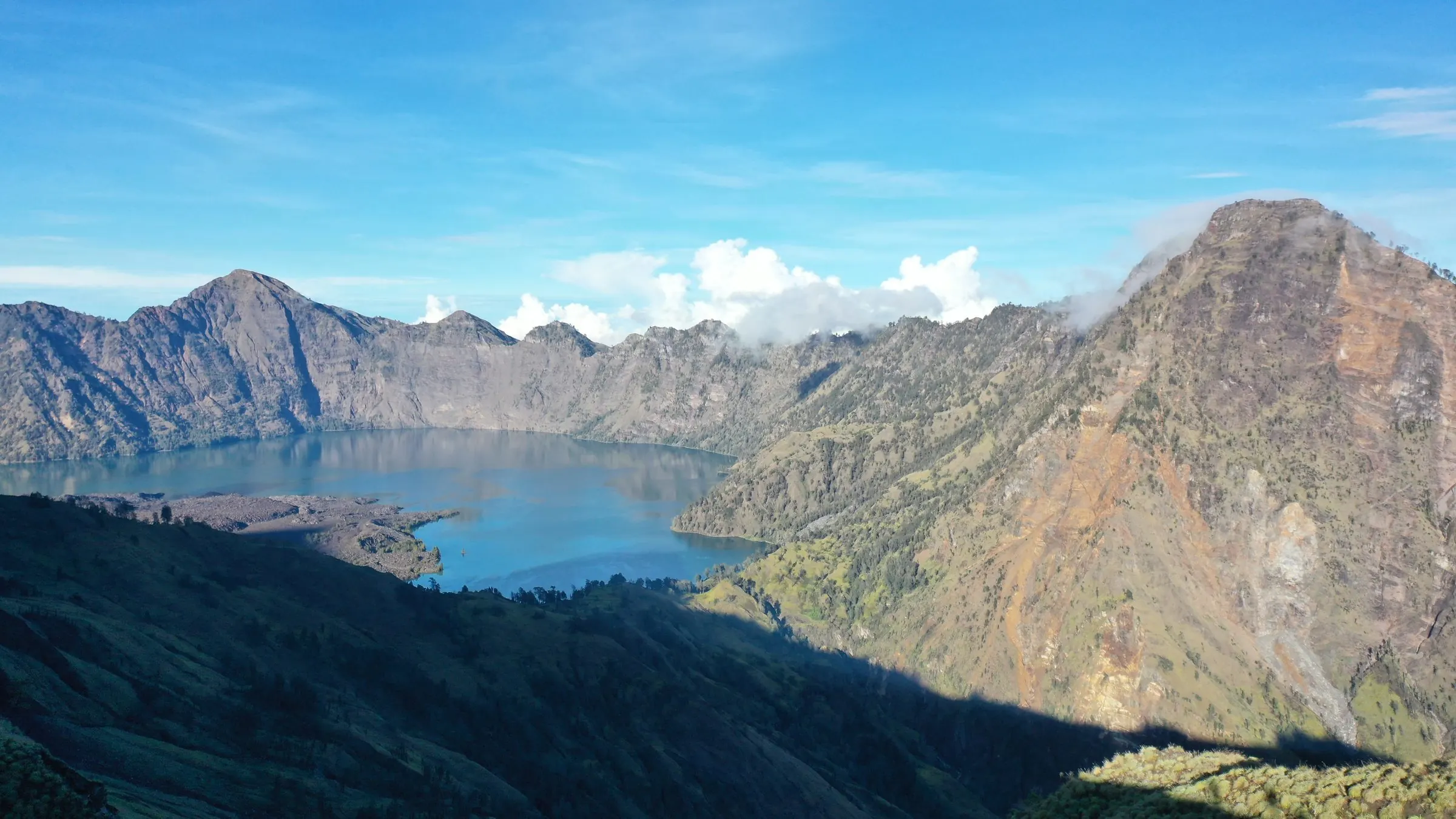 Segara Anak lake inside the Samalas caldera, below the summit of Mount Rinjani